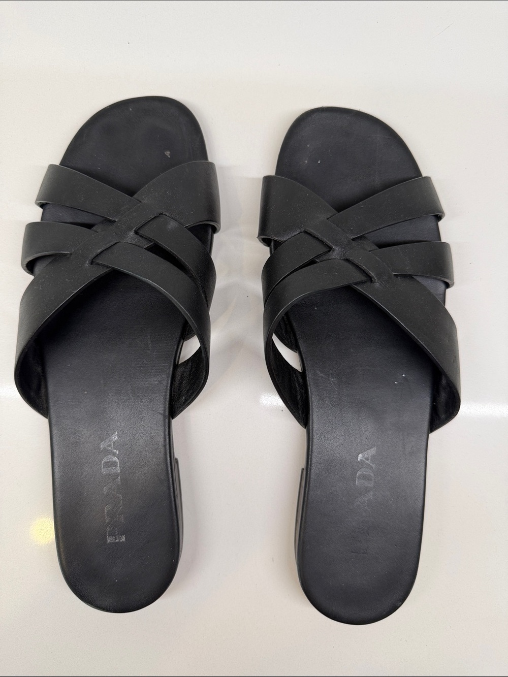 PRADA Black Strappy Slide Sandals